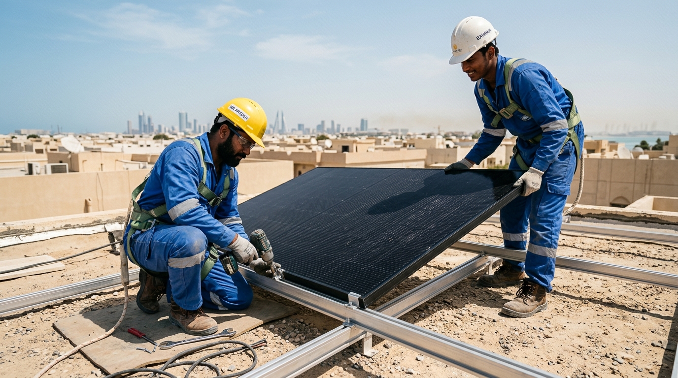 ShamsBH installation crew mounting panels